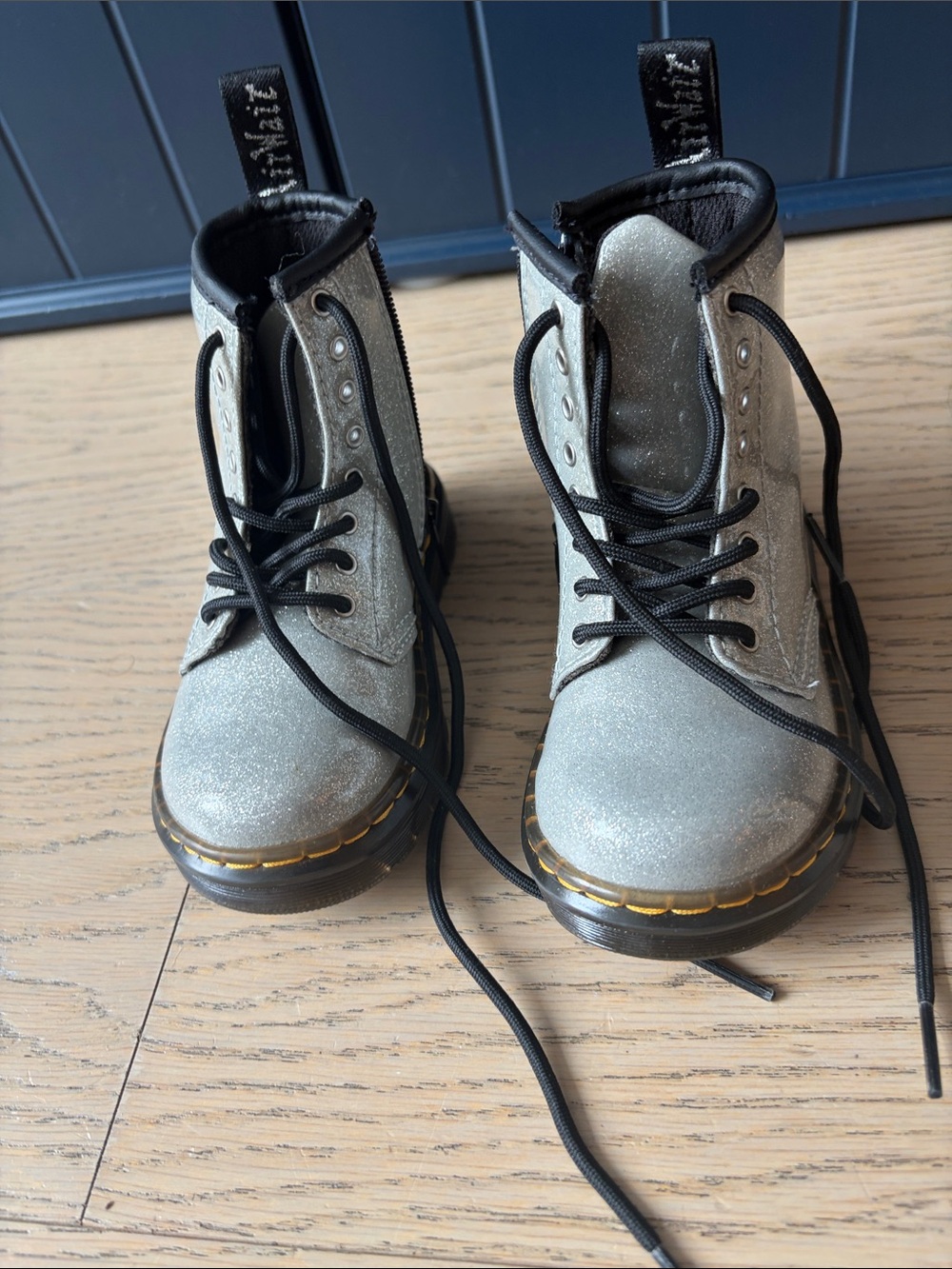 Toddler Doc Martens -  Glitter Lace-Up Combat Boots - Silver - size 8
